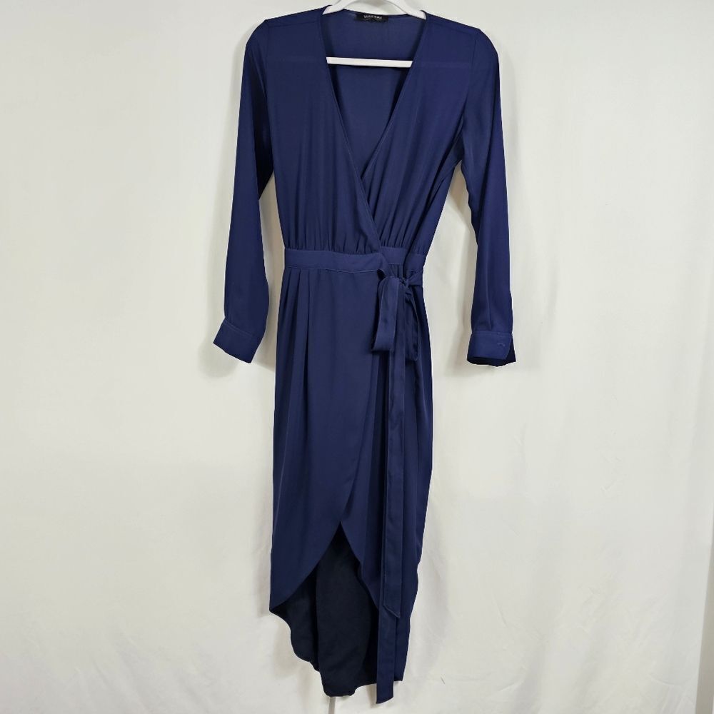 Yumi Kim Long Sleeve Midi Wrap Dress in Navy - Size M